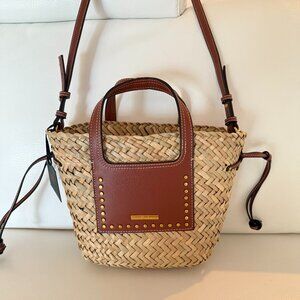 NWT HOUSE OF HARLOW 1960 STRAW FAUX LEATHER CROSSBODY BAG TOTE SATCHEL